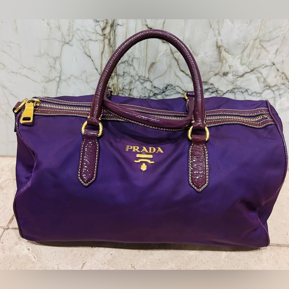 PRADA PURPLE TESSUTO
NYLON DOUBLE TOP HANDLE TOTE